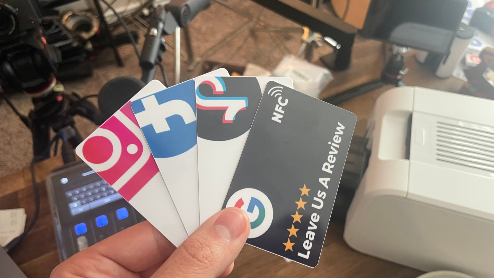 A fan of Instagram, Facebook, TikTok and Google review NFC cards